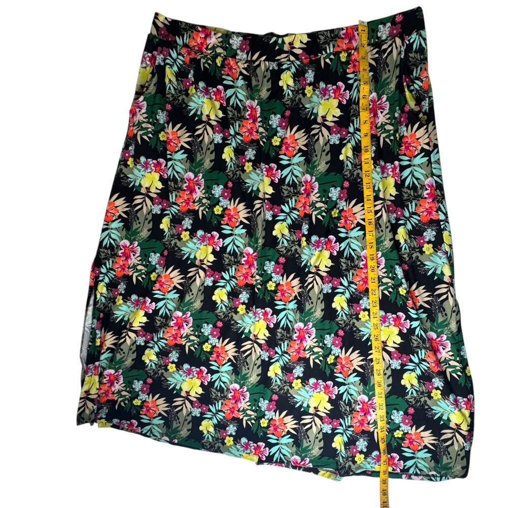 Terra & Sky Floral Pull On Maxi Skirt 4X Multicolor Stretch Side Slit Tropical - Picture 9 of 10